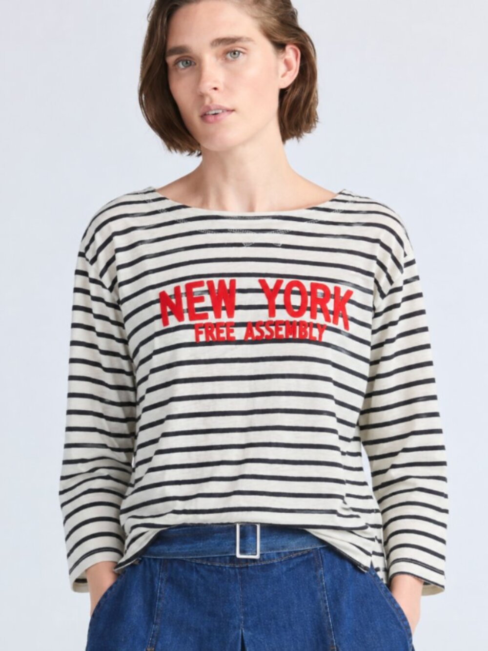 Free Assembly Striped Cotton Boatneck Tee NWOT
